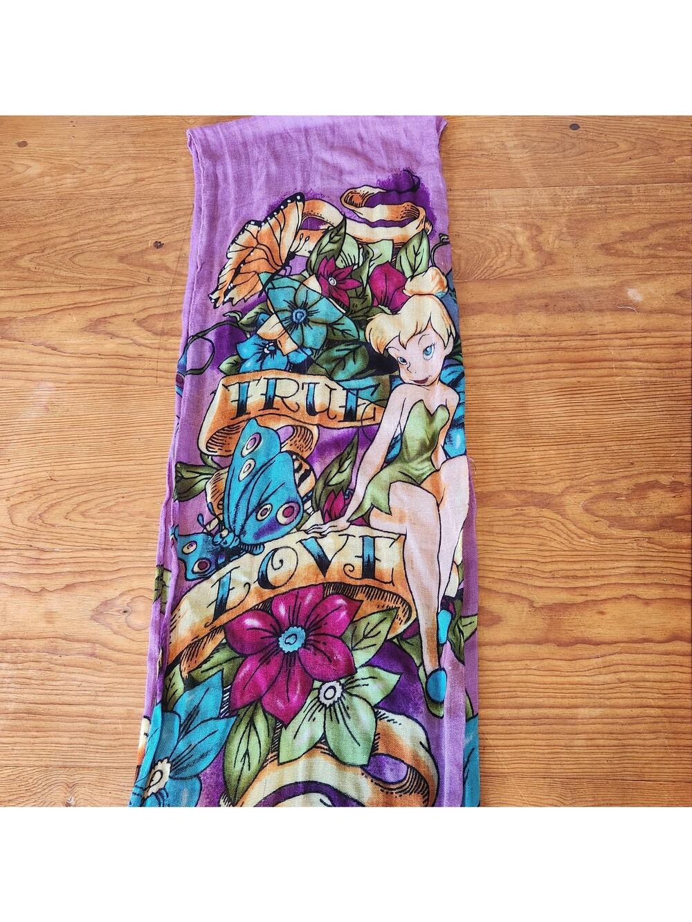 Disney Ed Hardy Tinkerbell Wrap Scarf Y2k Tattoo Art Butterfly 7' Long Hair Wrap